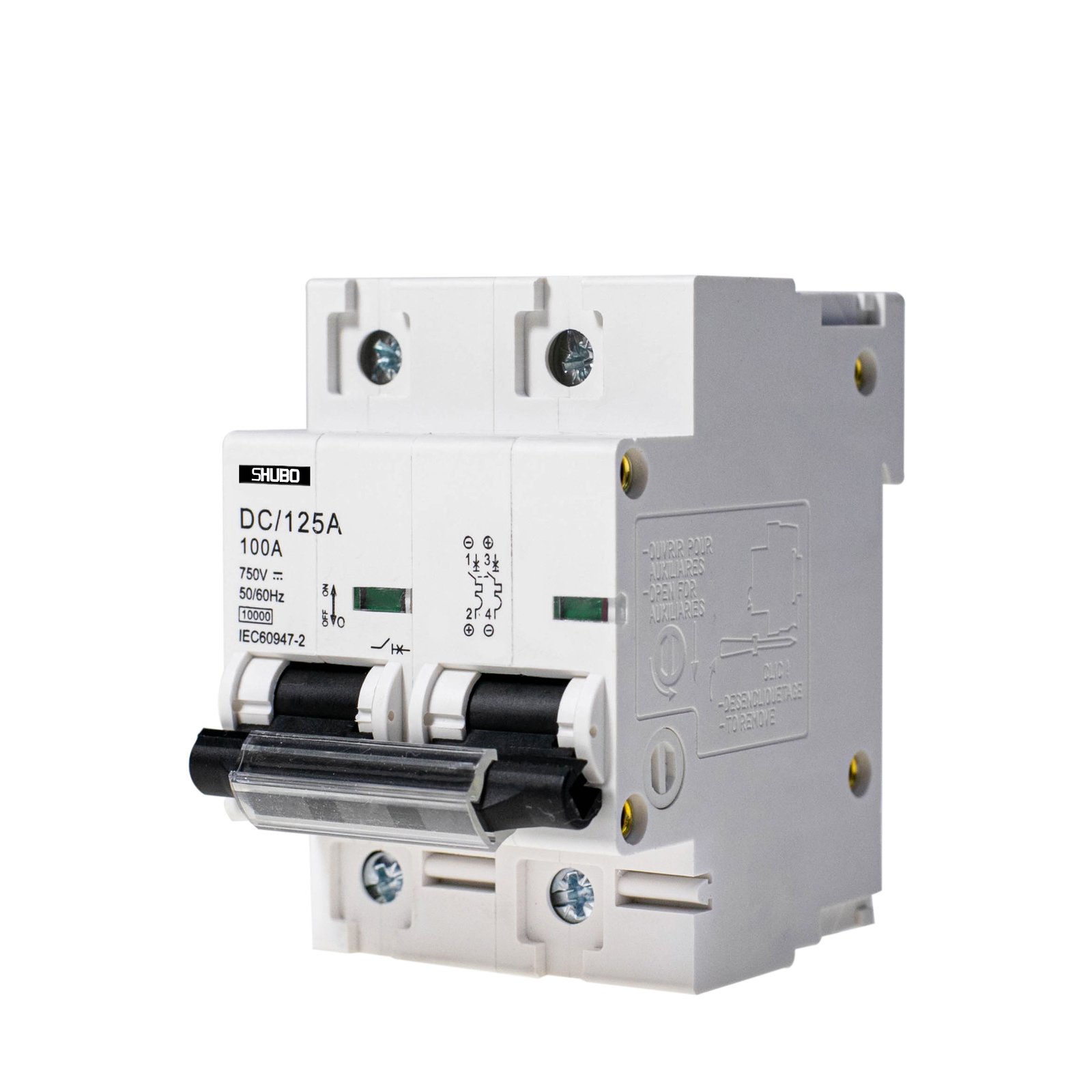 1PCS DIN Rail Solar 2P DC MCB Mini Circuit Breaker Suitable for photovoltaic System Battery Switch Overload Protection 550V 800V 80A 100A 125A (Size 2P 550V, Color 125A)